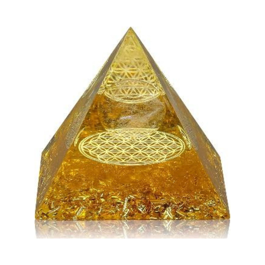 YELLOW CITRINE ORGONITE CRYSTAL PYRAMID (80 MM)