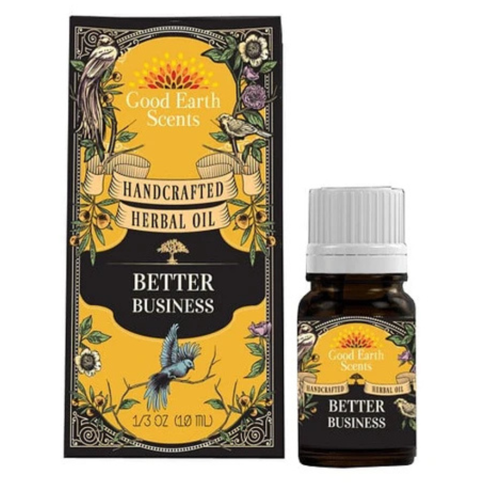 Herbal oil bottle and packaging on a white background