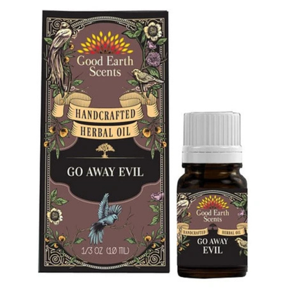 Herbal oil bottle and packaging on a white background