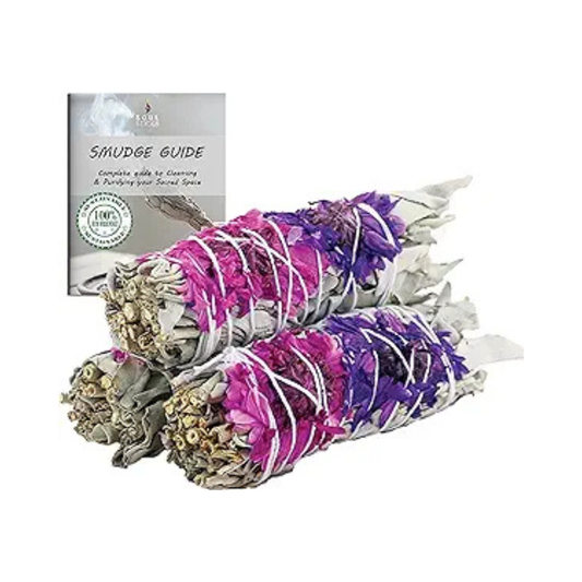 Blissful Floral Sage Smudge Sticks with Smudge Guide (3 PK)