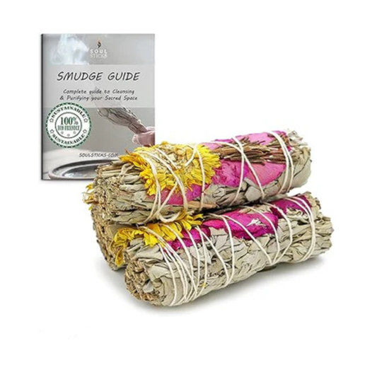 Country Garden Floral Sage Smudge Sticks with Smudge Guide (3 PK)
