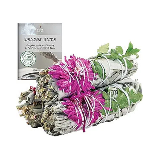 Dahlia Floral Sage Smudge Sticks with Smudge Guide (3 PK)