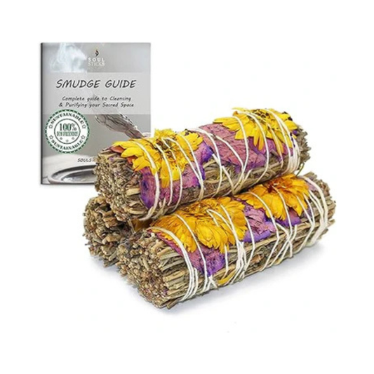 Evelyn Lavender Floral Sage Smudge Sticks with Smudge Guide (3 PK)
