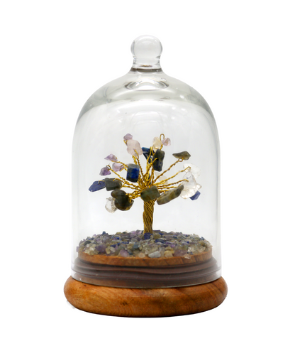 Handmade crystal tree with natural gemstones for energy balance, positivity, and home decoration