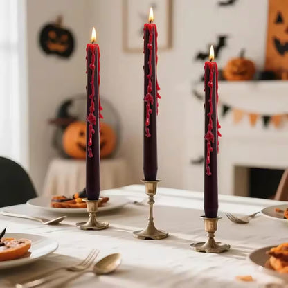 Decorative ritual bleeding candle with dripping wax for magical and mystical intentions.
