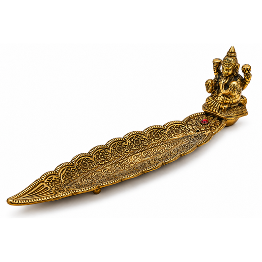 Laxmi Incense Stick Holder & Ash Catcher – Ornate Gold-Tone Lakshmi Incense Burner Tray for Meditation, Altar & Home Décor