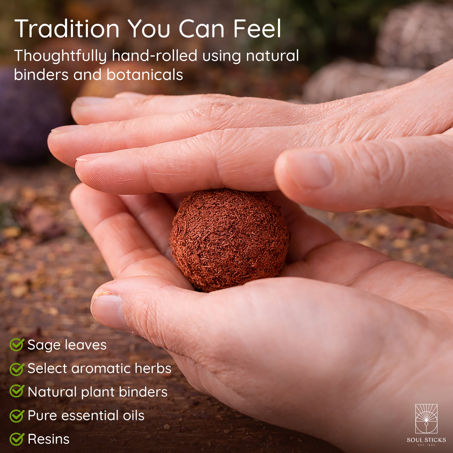 Cedar & Pine smudge bombs arranged in a bowl with herbs or flowers