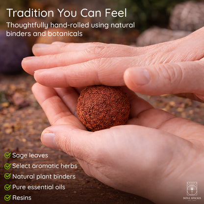 Cedar & Pine smudge bombs arranged in a bowl with herbs or flowers