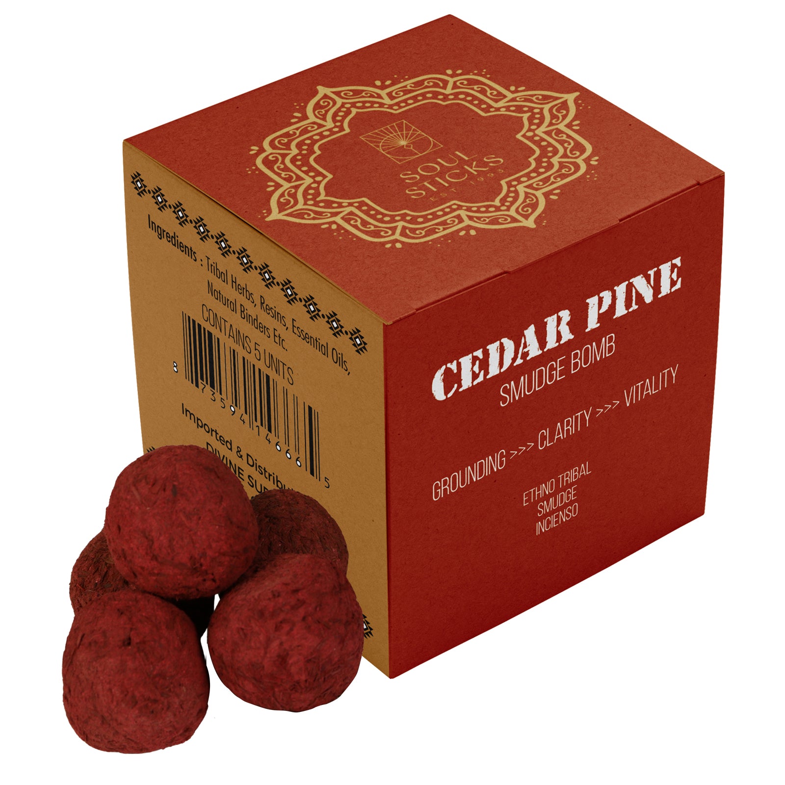 Box of Cedar & Pine smudge bombs on a plain background