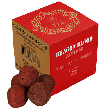 Box of Dragon's Blood smudge bombs on a plain background