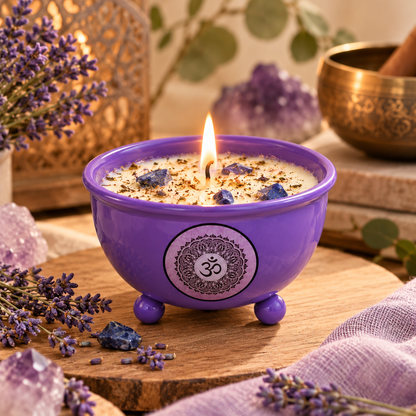 Lavender Crystal Votive Candle | Purple Om Bowl