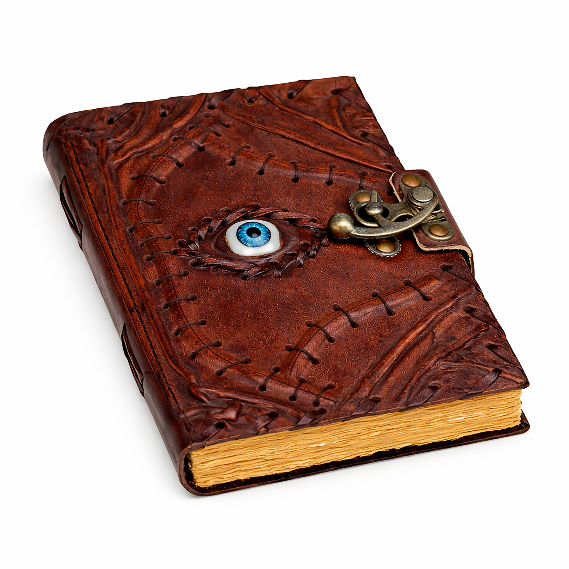 Closed Evil Eye leather journal cover shown from the front