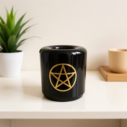 Ceramic Candle Holder Black with Gold Pentacle image 4