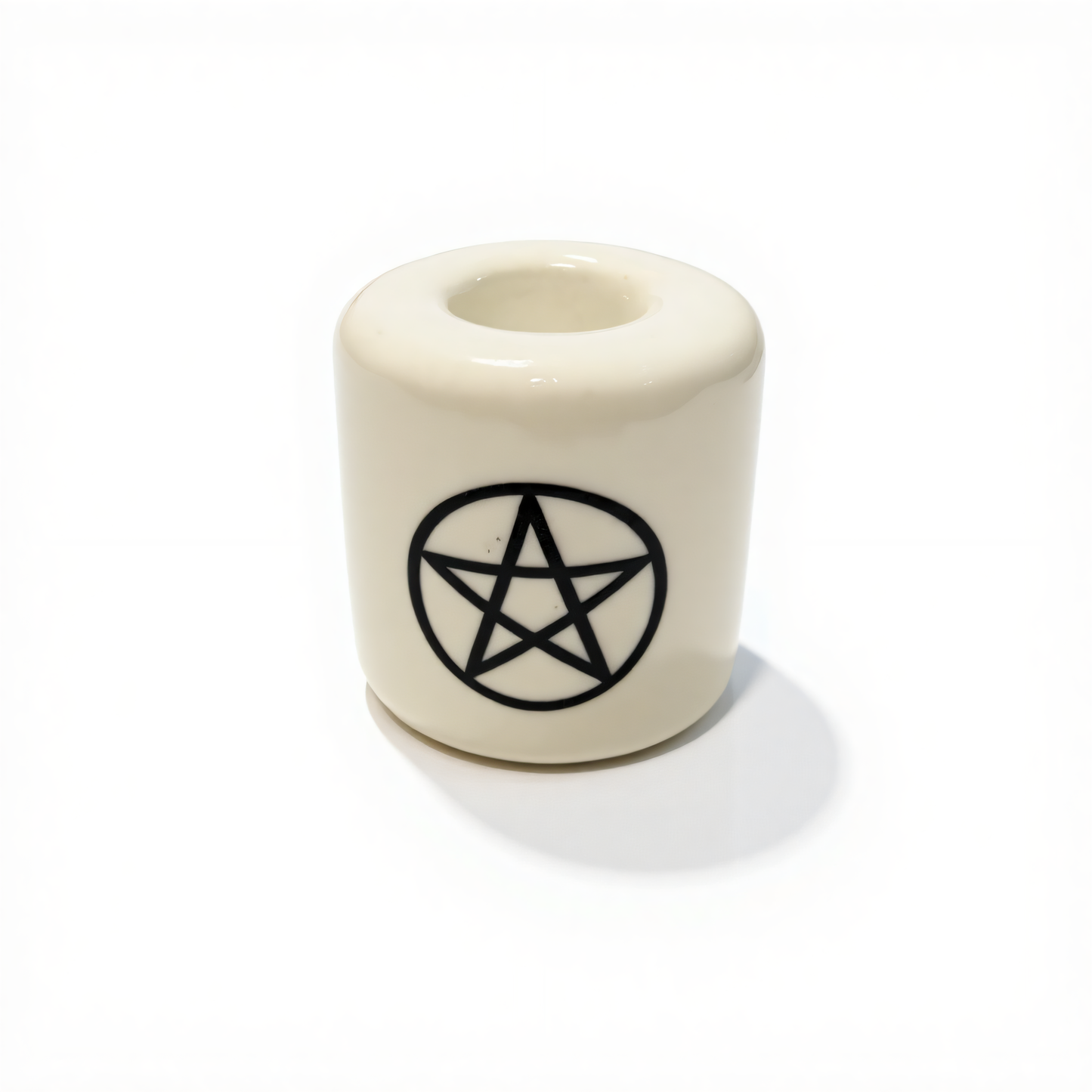 Ceramic Candle Holder White with Black Pentacle product photo