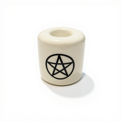 Ceramic Candle Holder White with Black Pentacle product photo