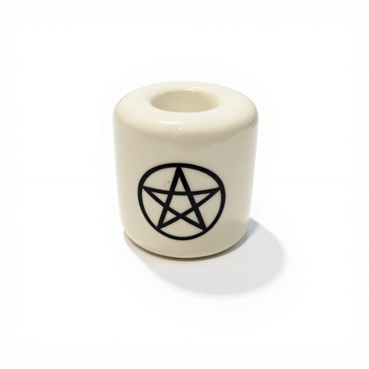 Ceramic Candle Holder White with Black Pentacle product photo