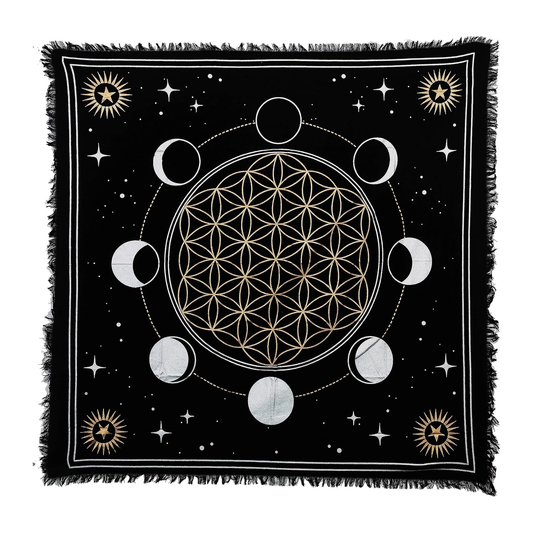 Moon Phase Altar Cloth - Gold on a white background
