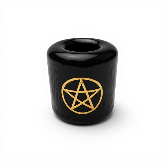 Ceramic Candle Holder Black with Gold Pentacle product photo