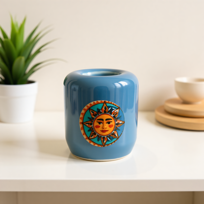 Ceramic Candle Holder Blue with Sun and Moon image 4