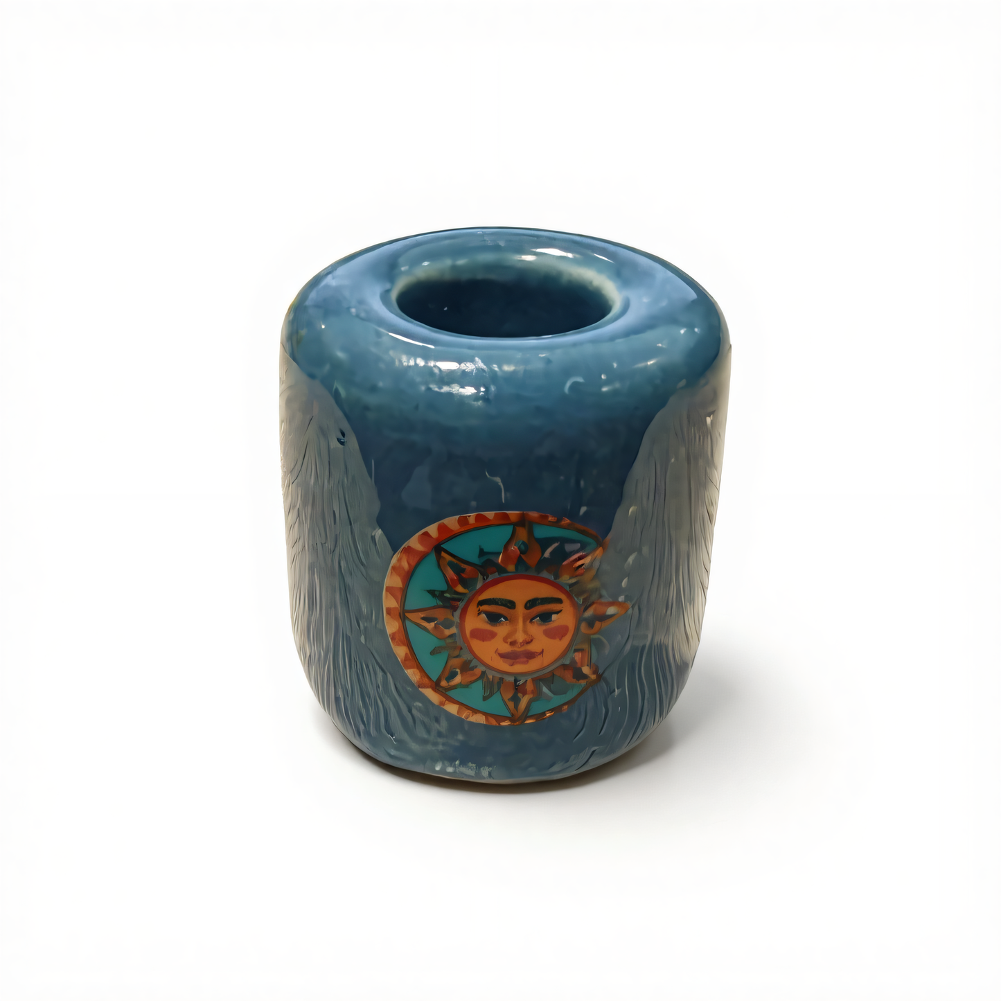 Ceramic Candle Holder Blue with Sun and Moon product photo