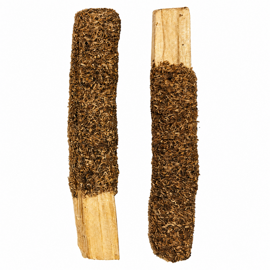 Palo Santo dipped with myrrh on a white background