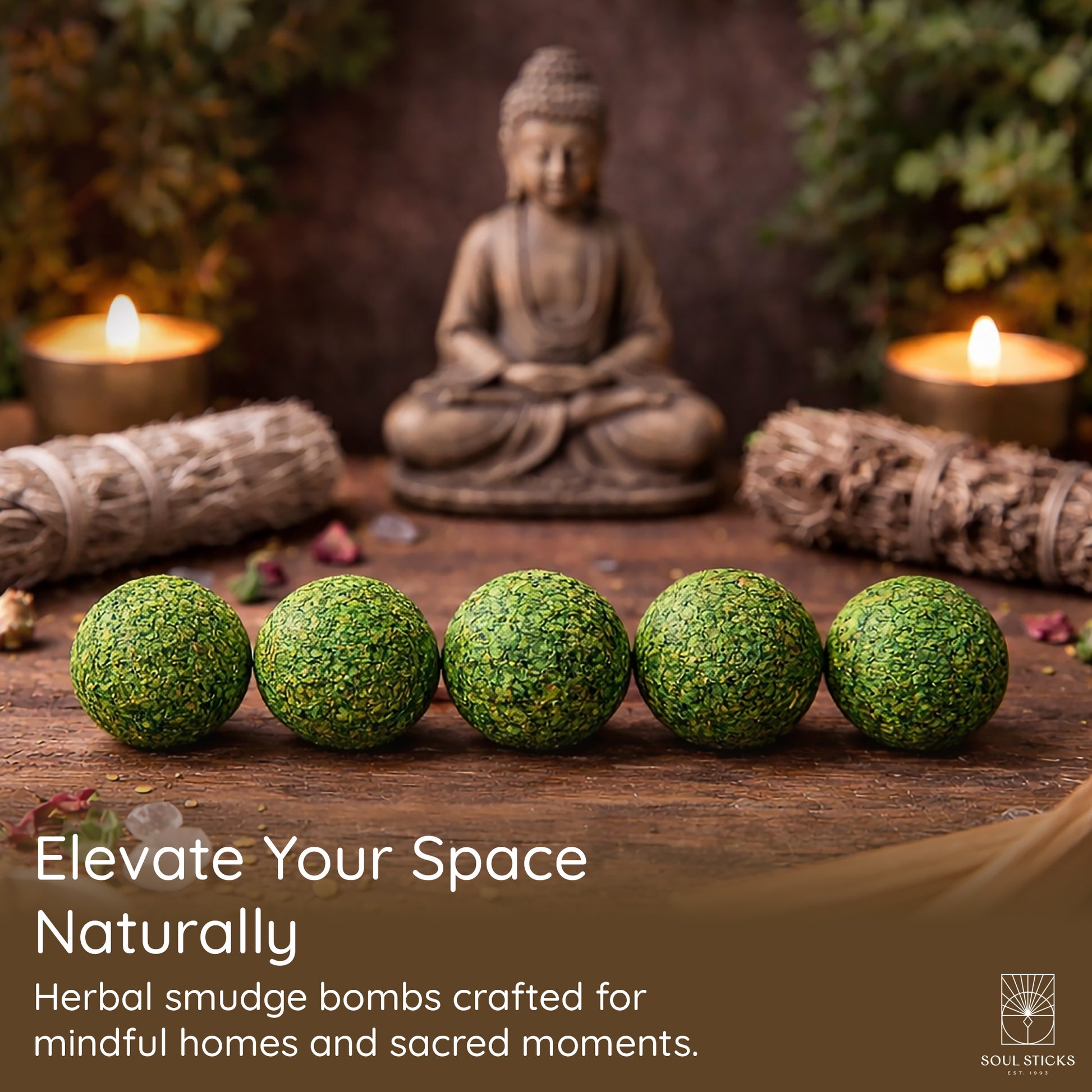 Sweetgrass Braids smudge bombs styled with candles and ritual decor