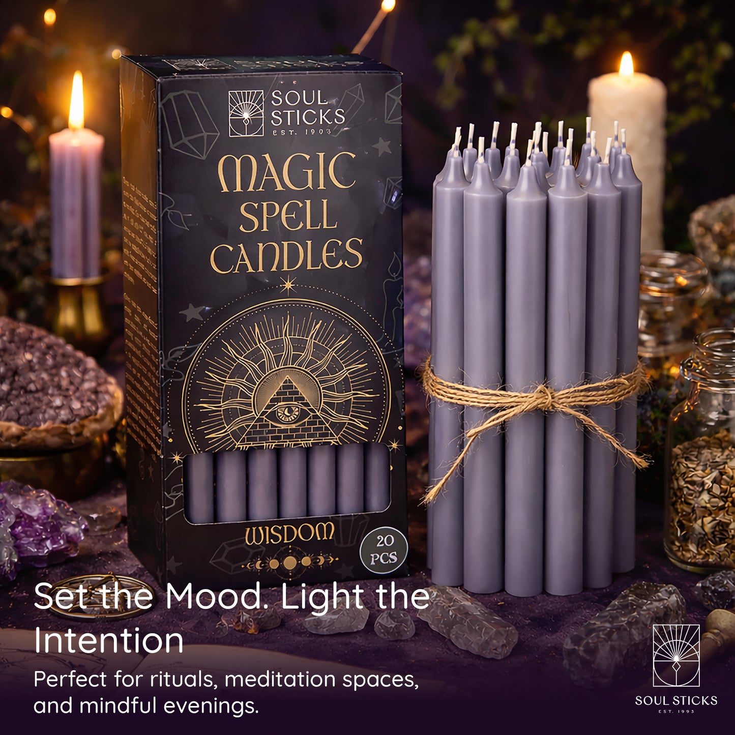 SOUL STICKS 4" Premium Magic Spell Chime Taper Candles Bulk 20 Pack for Rituals, Ceremonies, Meditation, Altar and Spells