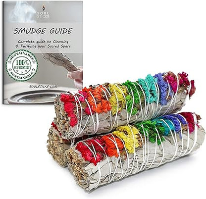 Flowery Rhymes Floral Sage Smudge Sticks with Smudge Guide, 3-Pack