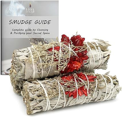 Passion Floral Sage Smudge Sticks with Smudge Guide, 3-Pack