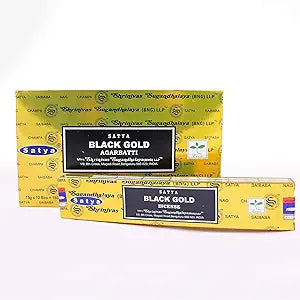 Satya, 15 G Black Gold Incense Sticks (12 PK BOX)