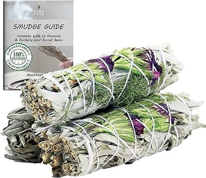 Good Life Floral Sage Smudge Sticks with Smudge Guide, 3-Pack