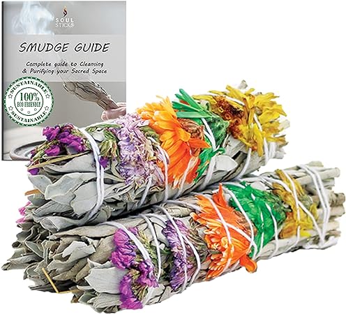 Good Vibes Floral Sage Smudge Sticks with Smudge Guide (3 PK)
